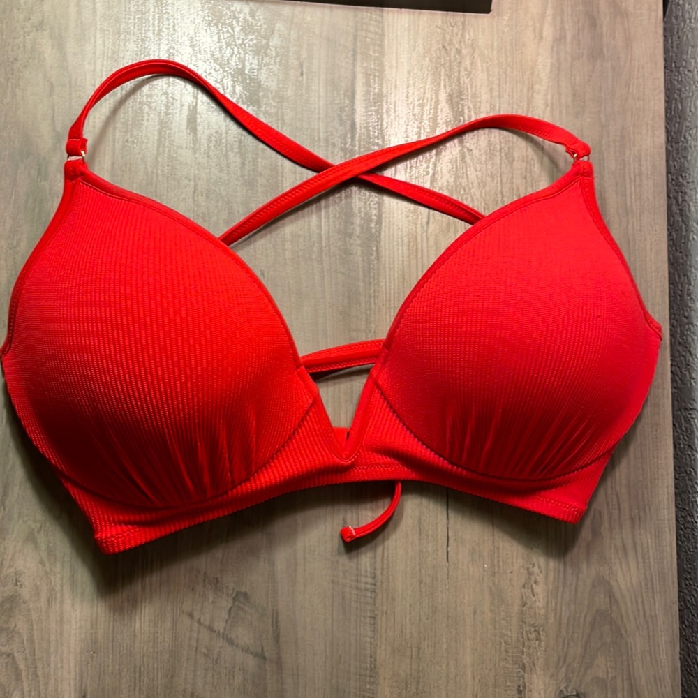 Shade & Shore ribbed red bikini top, 34DD